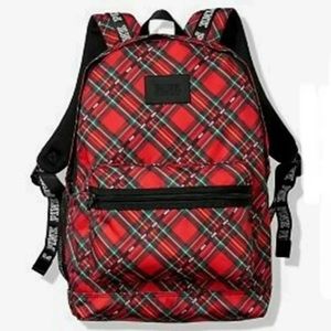 NWT VS Pink Campus Backpack bookbag Plaid red.